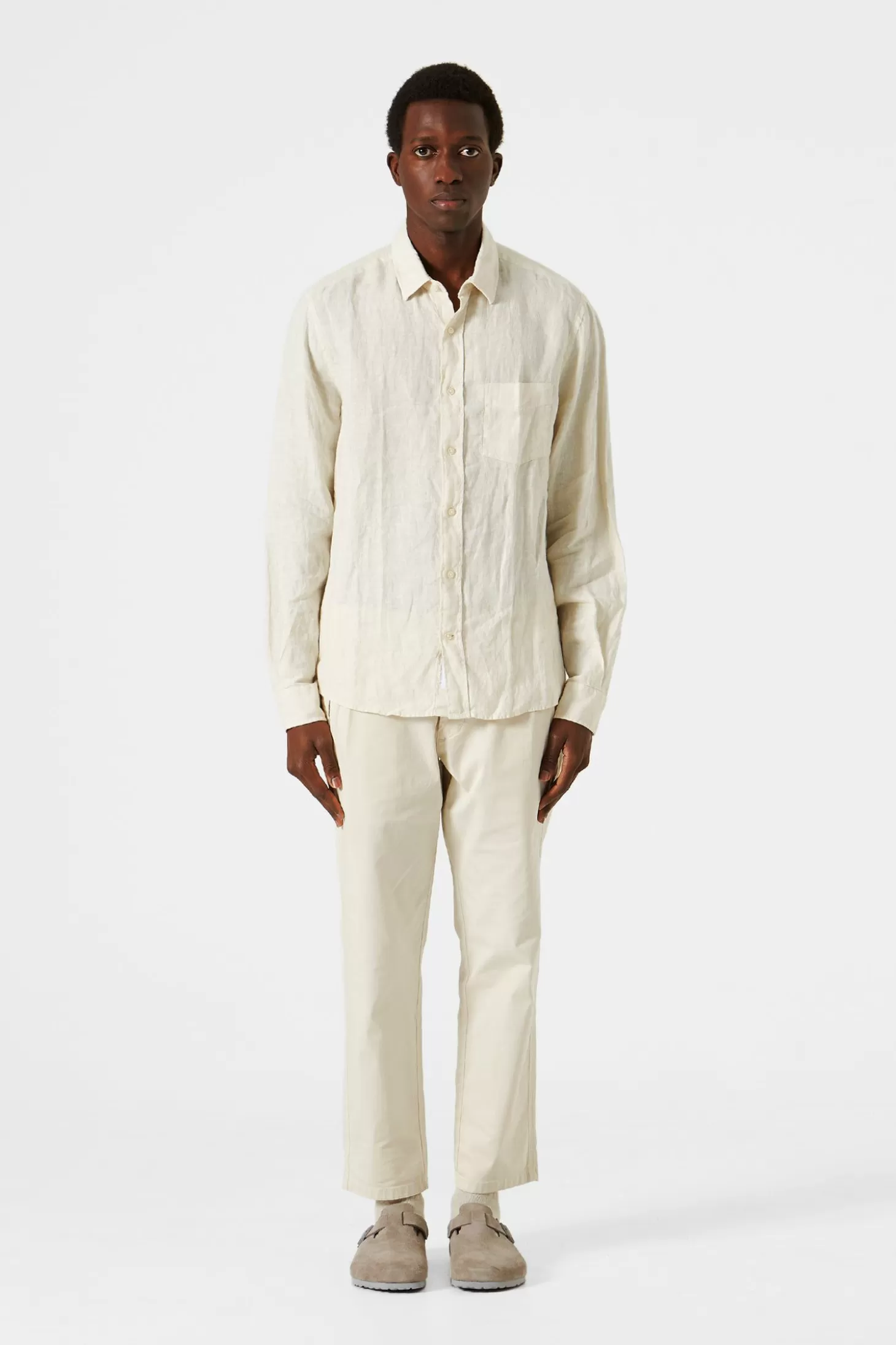 Best Sale Edmmond Studios Linen Shirt Plain Beige