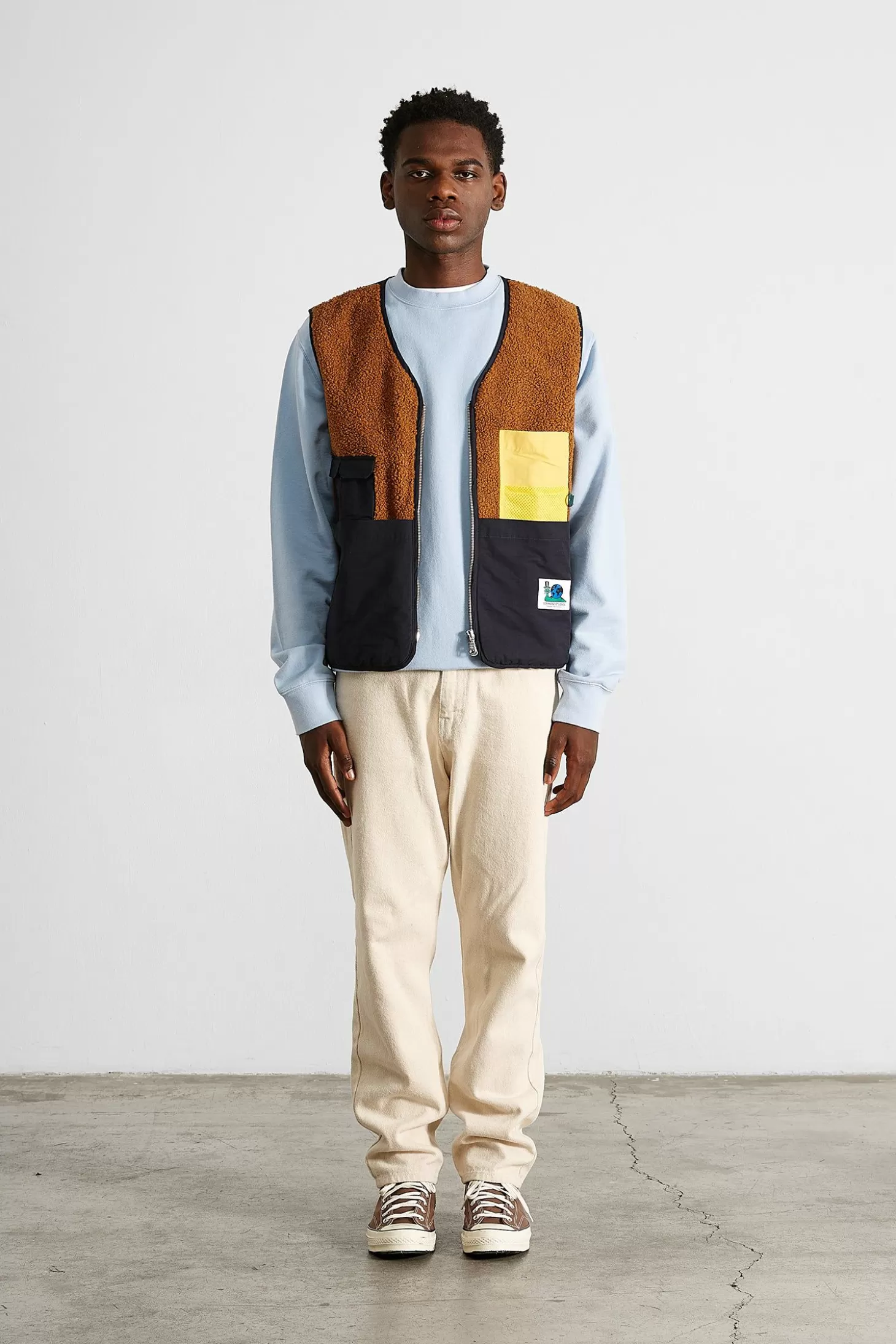 Discount Edmmond Studios Shearling Vest Plain Brown